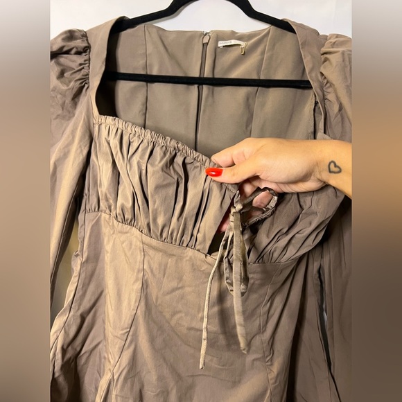 House of CB Carlina Mocha Long Sleeve Mini Dress Size Large - Picture 3 of 9